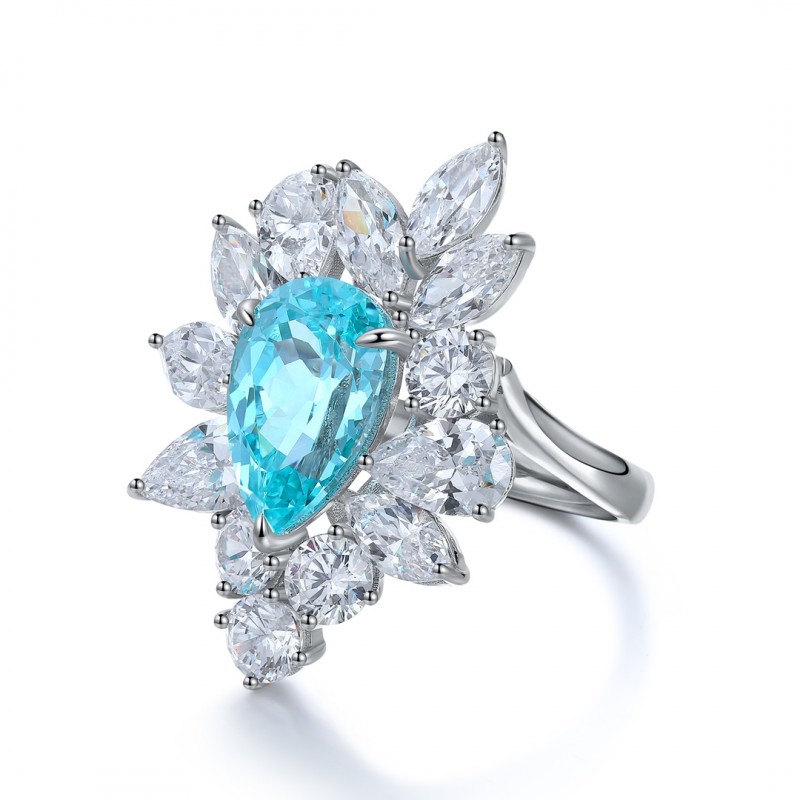 Ruif Jewelry Classic Design S925 Silver 5.33ct Lab Paraiba Ring Wedding Bands