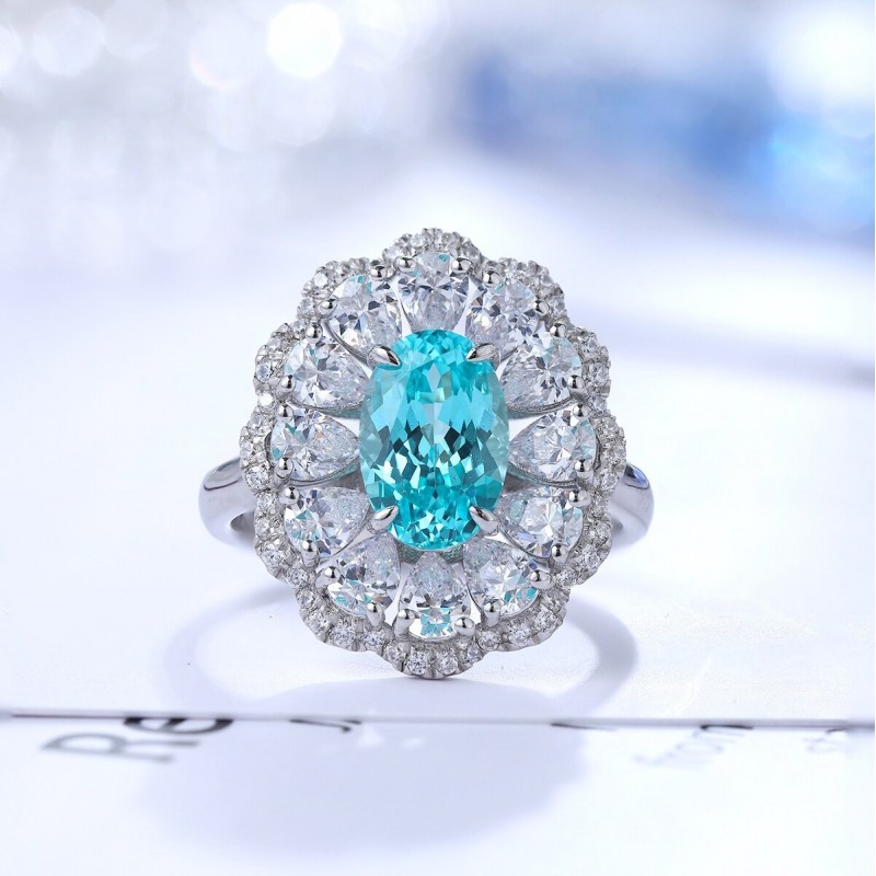 Ruif Jewelry Classic Design S925 Silver 2.864ct Lab Paraiba Ring Wedding Bands