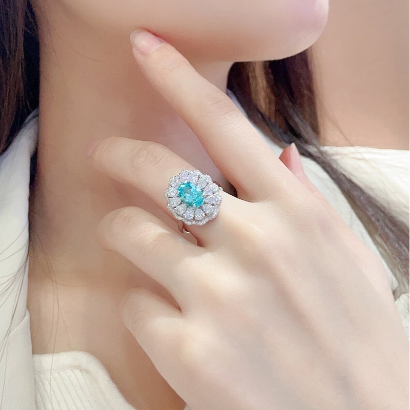 Ruif Jewelry Classic Design S925 Silver 2.864ct Lab Paraiba Ring Wedding Bands