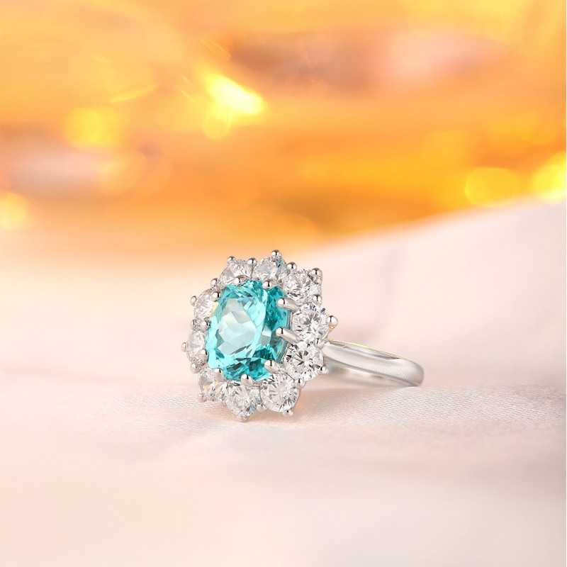 Ruif Jewelry Classic Design S925 Silver 4.62ct Lab Paraiba Ring Wedding Bands