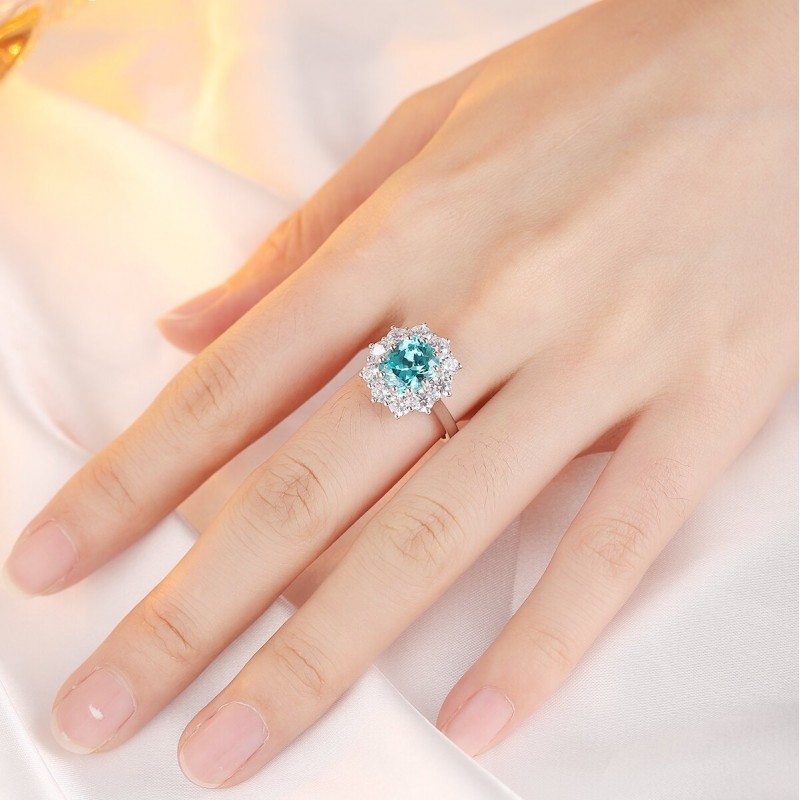 Ruif Jewelry Classic Design S925 Silver 4.62ct Lab Paraiba Ring Wedding Bands