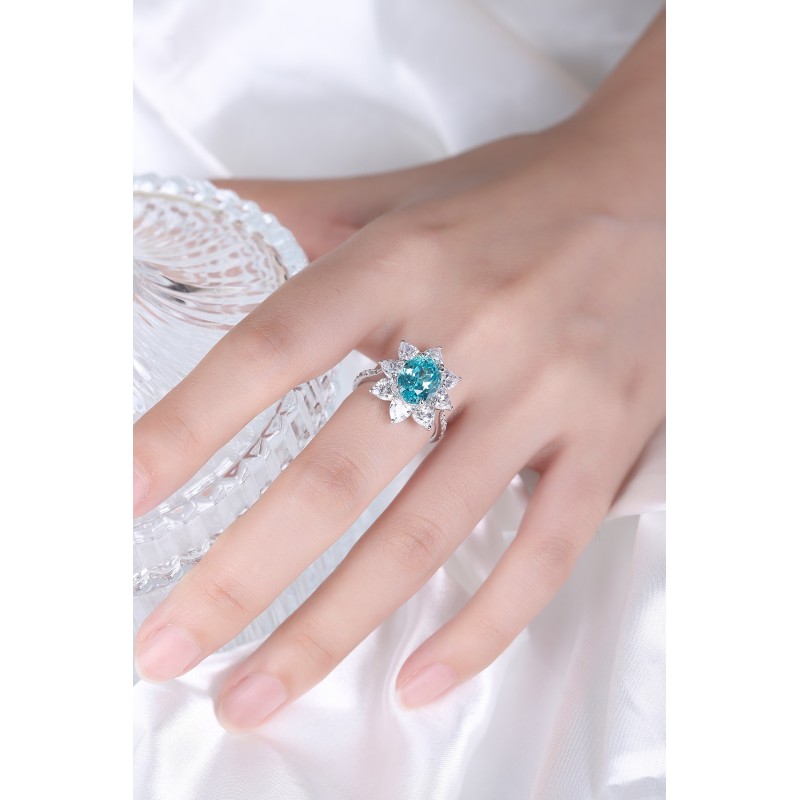 Ruif Jewelry Classic Design S925 Silver Oval Shape 3.8ct Lab Paraiba Ring Wedding Bands 