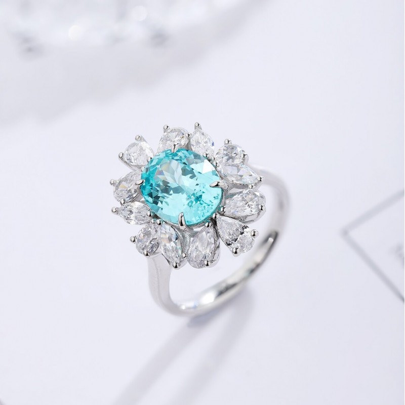 Ruif Jewelry Classic Design S925 Silver 4.364ct Lab Paraiba Ring Wedding Bands