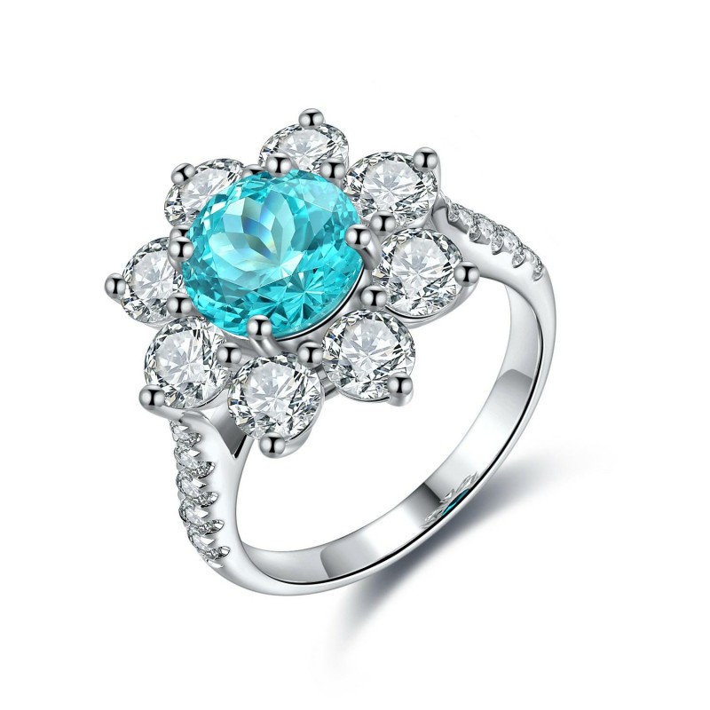 Ruif Jewelry Classic Design S925 Silver 3.8ct Lab Paraiba Ring Wedding Bands