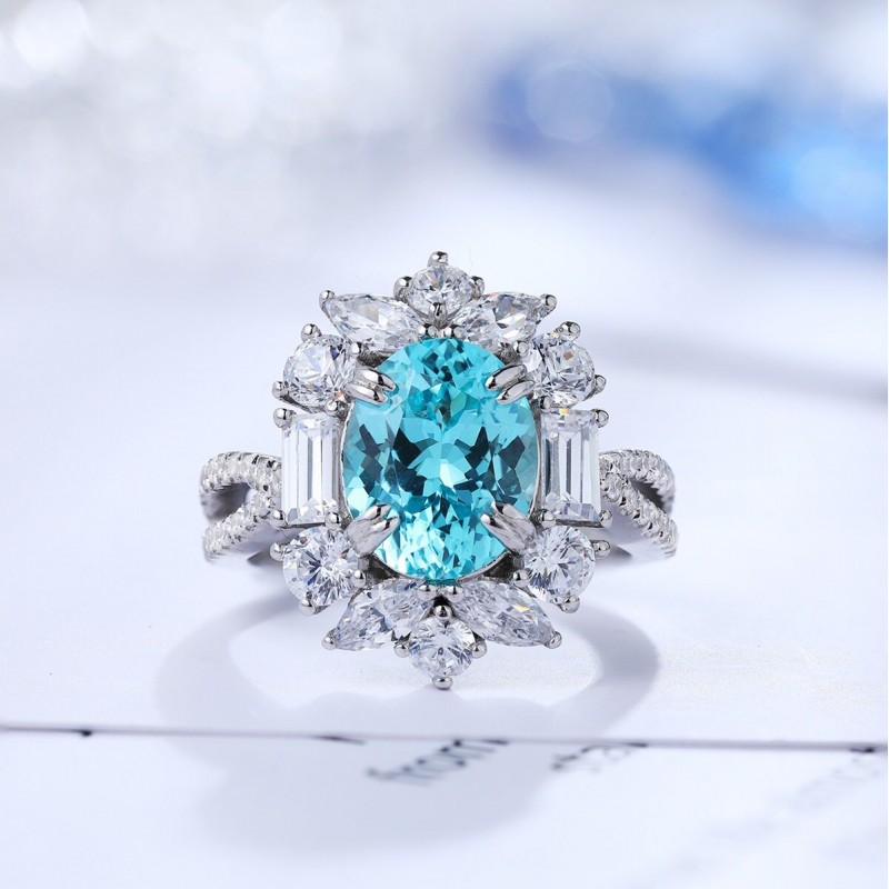 Ruif Jewelry Classic Design S925 Silver 4.32ct Lab Paraiba Ring Wedding Bands