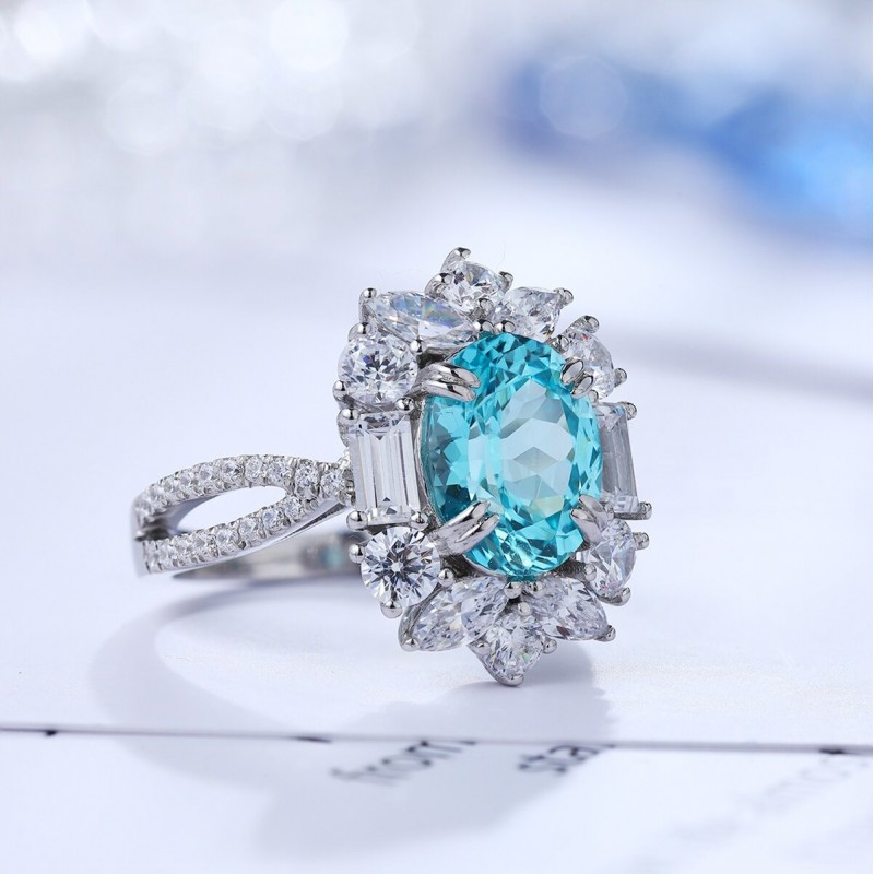 Ruif Jewelry Classic Design S925 Silver 4.32ct Lab Paraiba Ring Wedding Bands