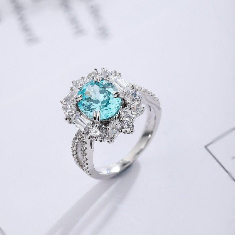 Ruif Jewelry Classic Design S925 Silver 4.32ct Lab Paraiba Ring Wedding Bands