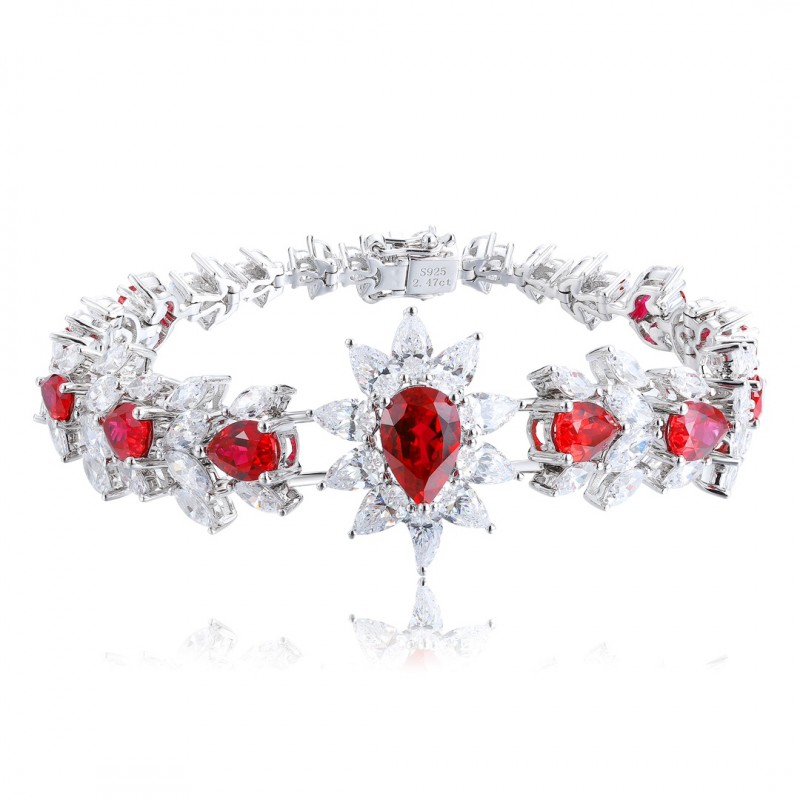 Ruif Jewelry Classic Design S925 Silver 8.98ct Lab Grown Ruby Bracelet Gemstone Jewelry