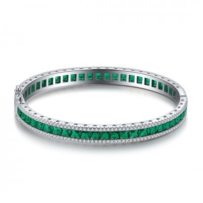 Ruif Jewelry Classic Design S925 Silver Synthetic Emerald  Lab Sapphire/Ruby Bracelet Princess Cut Gemstone Jewelry