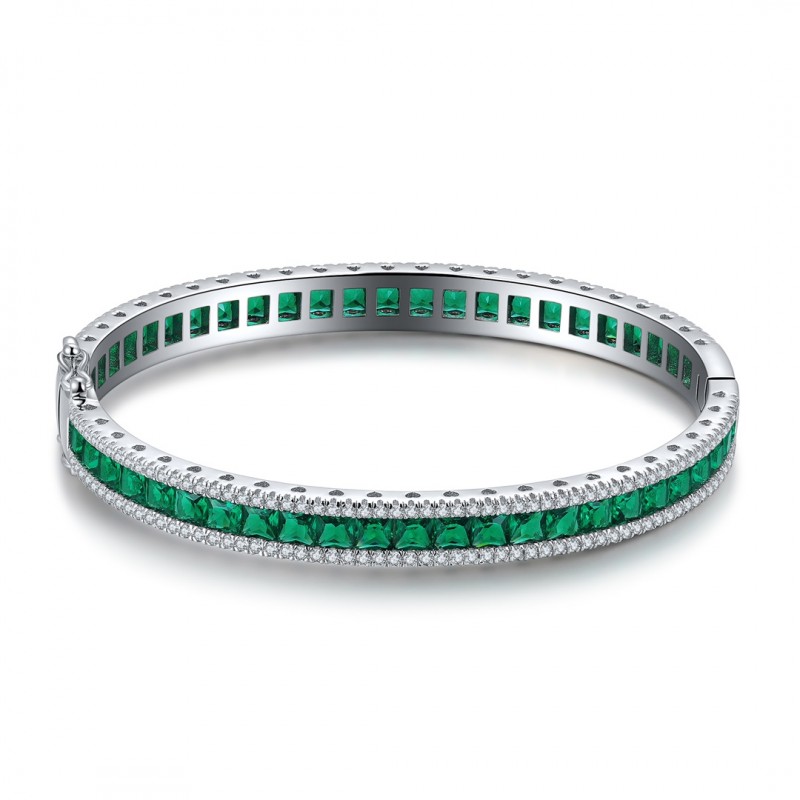 Ruif Jewelry Classic Design S925 Silver Synthetic Emerald  Lab Sapphire/Ruby Bracelet Princess Cut Gemstone Jewelry