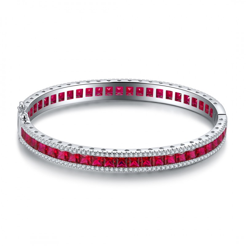 Ruif Jewelry Classic Design S925 Silver Synthetic Emerald  Lab Sapphire/Ruby Bracelet Princess Cut Gemstone Jewelry