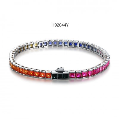 Ruif Jewelry Classic Design S925 Silver 8.57ct Lab Grown Sapphire Bracelet Rainbow Color Trapezoid Shape Gemstone Jewelry