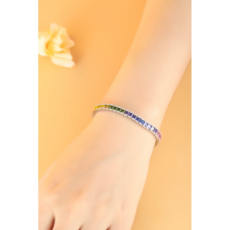 Ruif Jewelry Classic Design S925 Silver 8.57ct Lab Grown Sapphire Bracelet Rainbow Bracelet Trapezoid Shape Gemstone Jewelry