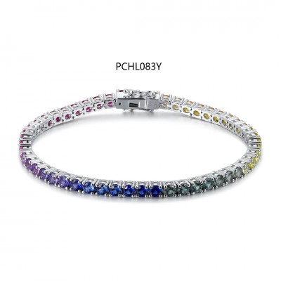 Ruif Jewelry Classic Design S925 Silver 10.2ct Lab Grown Sapphire Bracelet Rainbow Color Round Shape Gemstone Jewelry