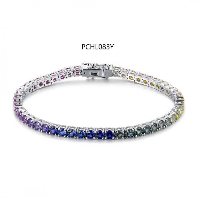 Ruif Jewelry Classic Design S925 Silver 10.2ct Lab Grown Sapphire Bracelet Rainbow Color Round Shape Gemstone Jewelry