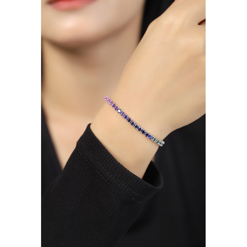 Ruif Jewelry Classic Design S925 Silver 10.2ct Lab Grown Sapphire Bracelet Rainbow Color Round Shape Gemstone Jewelry