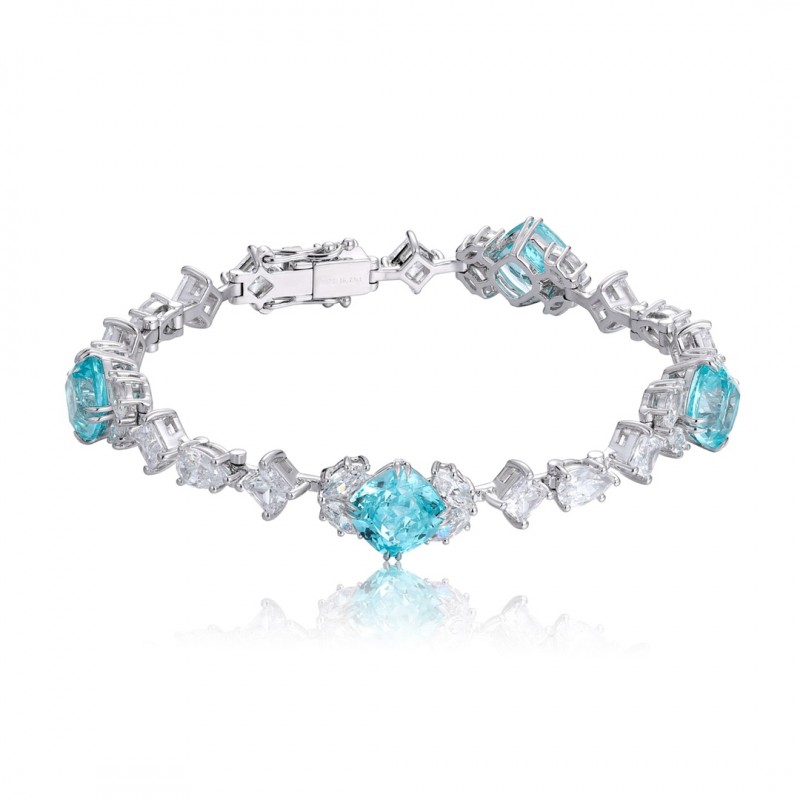 Ruif Jewelry Classic Design S925 Silver  16.72ct Lab Grown Paraiba Sapphire Bracelet Gemstone Jewelry