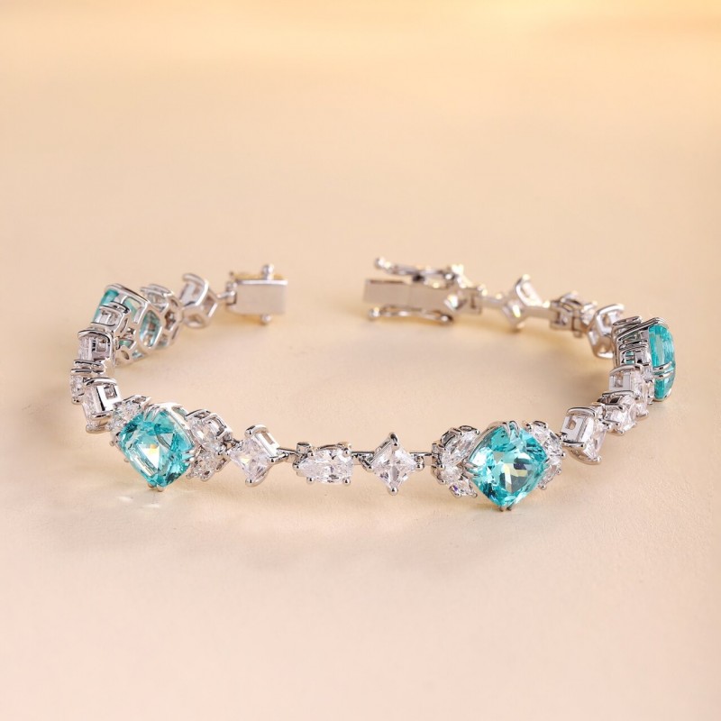 Ruif Jewelry Classic Design S925 Silver  16.72ct Lab Grown Paraiba Sapphire Bracelet Gemstone Jewelry