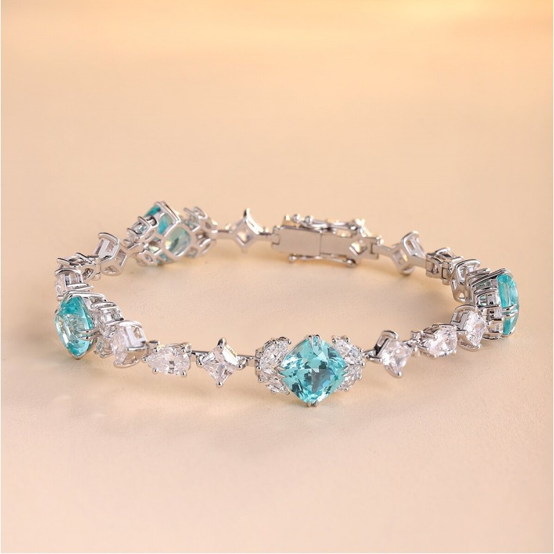 Ruif Jewelry Classic Design S925 Silver  16.72ct Lab Grown Paraiba Sapphire Bracelet Gemstone Jewelry