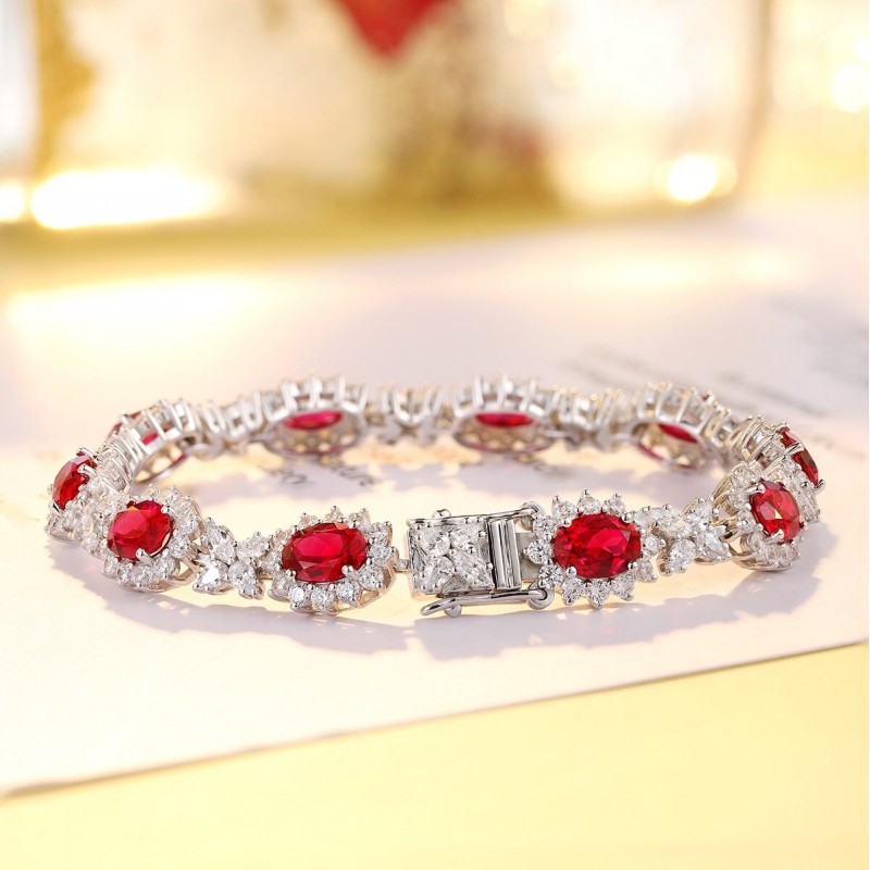 Ruif Jewelry Classic Design S925 Silver 12.01ct Lab Grown Sapphire And Ruby Bracelet Gemstone Jewelry