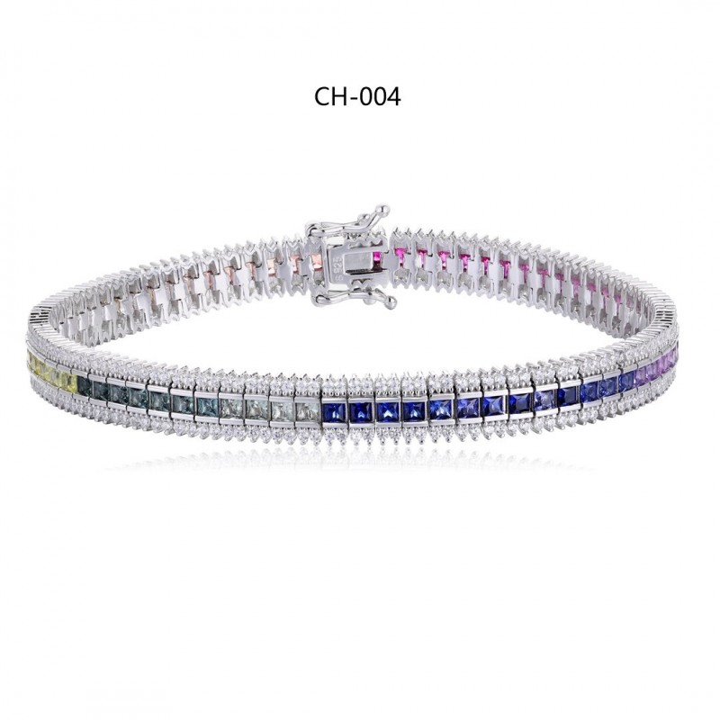 Ruif Jewelry Classic Design S925 Silver 7.154ct Lab Grown Sapphire Bracelet Rainbow Color Round Shape Gemstone Jewelry