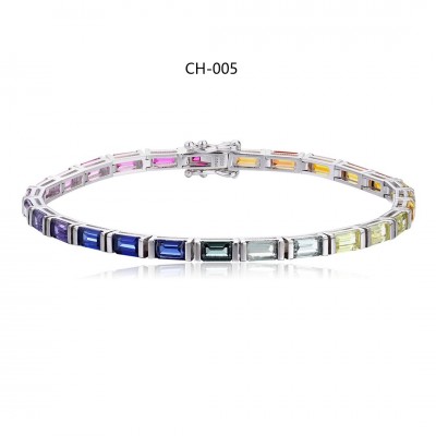 Ruif Jewelry Classic Design S925 Silver 8.55ct Lab Grown Sapphire Bracelet Rainbow Color Trapezoid Shape Gemstone Jewelry