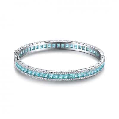 Ruif Jewelry Classic Design S925 Silver 16.398ct Lab Grown Paraiba Sapphire Bracelet Princess Cut Gemstone Jewelry