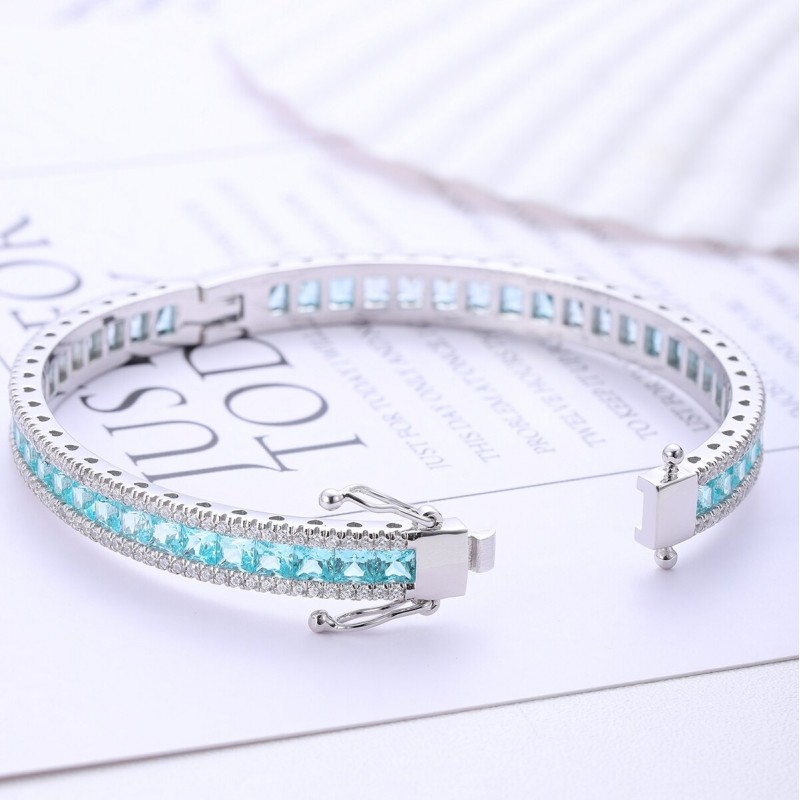 Ruif Jewelry Classic Design S925 Silver 16.398ct Lab Grown Paraiba Sapphire Bracelet Princess Cut Gemstone Jewelry