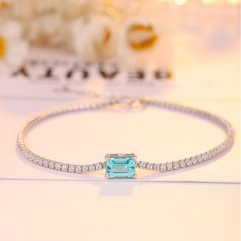 Ruif Jewelry Classic Design S925 Silver 1.51ct Lab Grown Paraiba Sapphire Bracelet Gemstone Jewelry