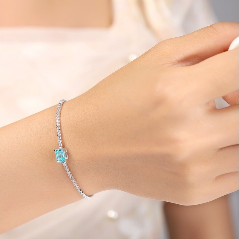 Ruif Jewelry Classic Design S925 Silver 1.51ct Lab Grown Paraiba Sapphire Bracelet Gemstone Jewelry