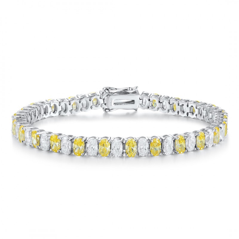 Ruif Jewelry Classic Design S925 Silver 18.62ct Pink/Yellow Color Simulated Diamond Bracelet Wedding Bands