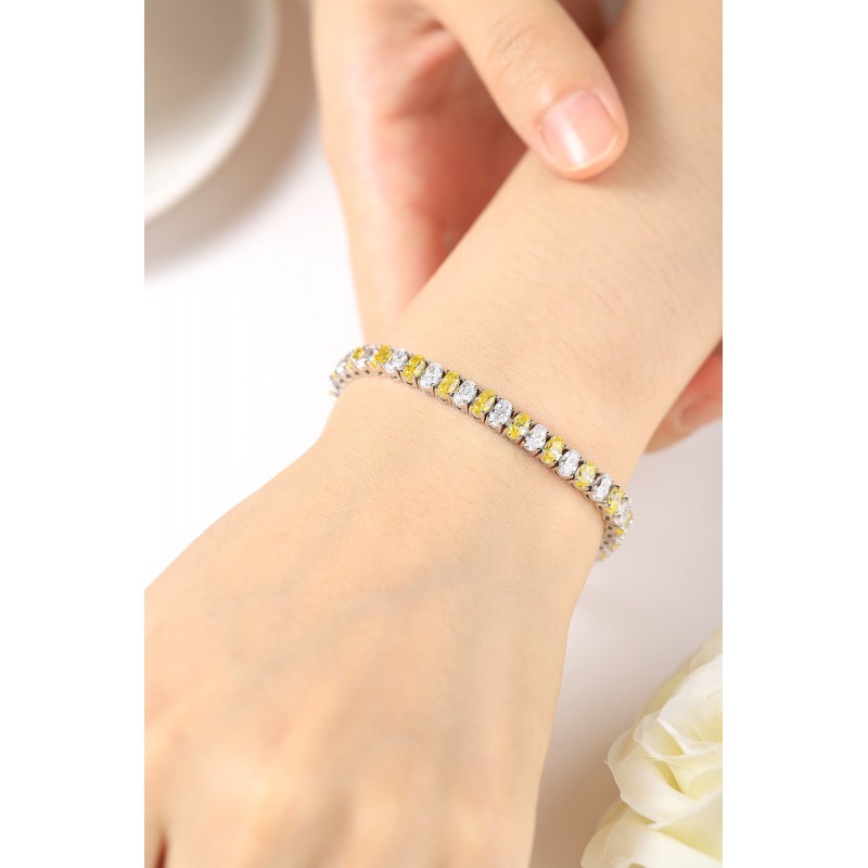 Ruif Jewelry Classic Design S925 Silver 18.62ct Pink/Yellow Color Simulated Diamond Bracelet Wedding Bands