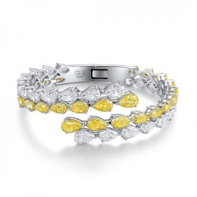 Ruif Jewelry Classic Design S925 Silver 31.6ct Yellow/White Color Simulated Diamond Cubic Zircon Bracelet Wedding Bands