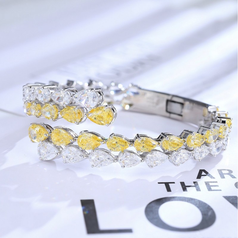 Ruif Jewelry Classic Design S925 Silver 31.6ct Yellow/White Color Simulated Diamond Cubic Zircon Bracelet Wedding Bands