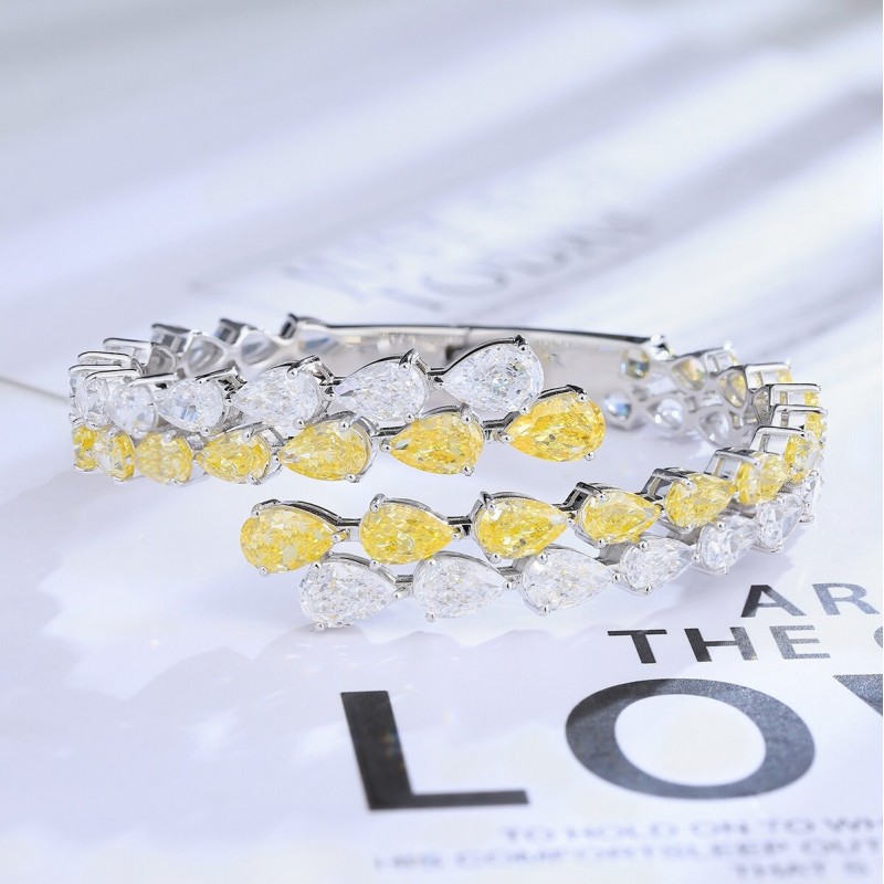 Ruif Jewelry Classic Design S925 Silver 31.6ct Yellow/White Color Simulated Diamond Cubic Zircon Bracelet Wedding Bands