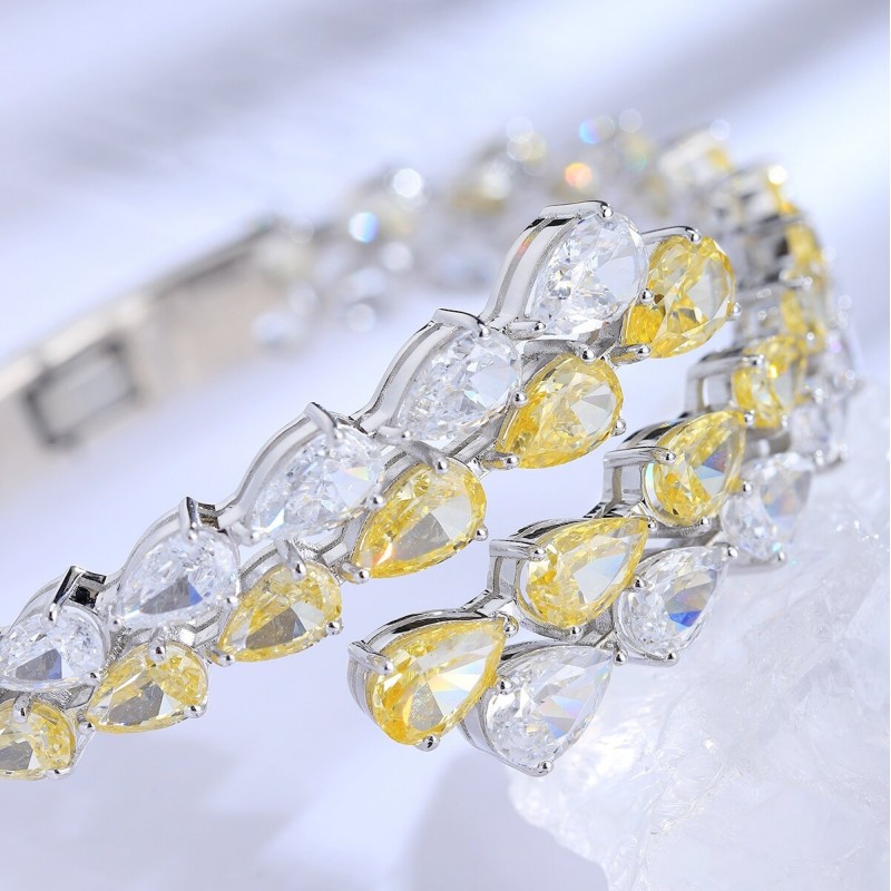 Ruif Jewelry Classic Design S925 Silver 31.6ct Yellow/White Color Simulated Diamond Cubic Zircon Bracelet Wedding Bands