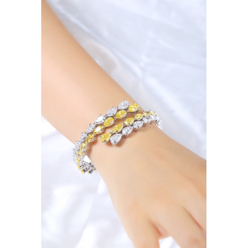 Ruif Jewelry Classic Design S925 Silver 31.6ct Yellow/White Color Simulated Diamond Cubic Zircon Bracelet Wedding Bands