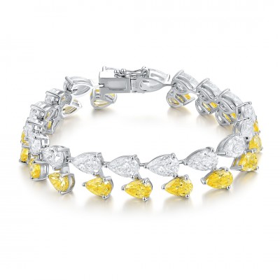 Ruif Jewelry Classic Design S925 Silver 32.41ct Yellow/White Simulated Diamond Bracelet Wedding Bands