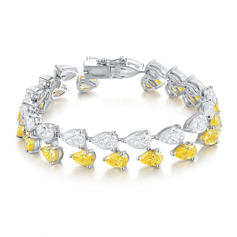 Ruif Jewelry Classic Design S925 Silver 32.41ct Yellow/White Simulated Diamond Bracelet Wedding Bands