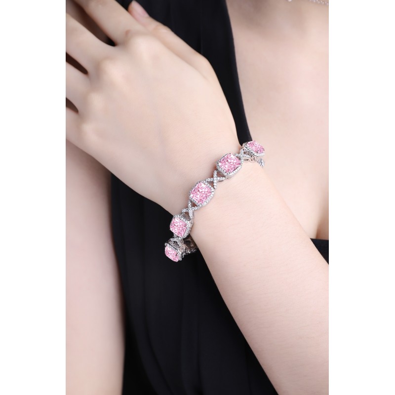 Ruif Jewelry Classic Design S925 Silver 4ctx8pcs Radiant Cut Pink Simulated Diamond Bracelet Wedding Bands