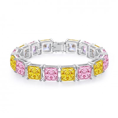 Ruif Jewelry Classic Design S925 Silver 2ctx16pcs Princess Cut Pink/Yellow Color Simulated Diamond Bracelet Wedding Bands