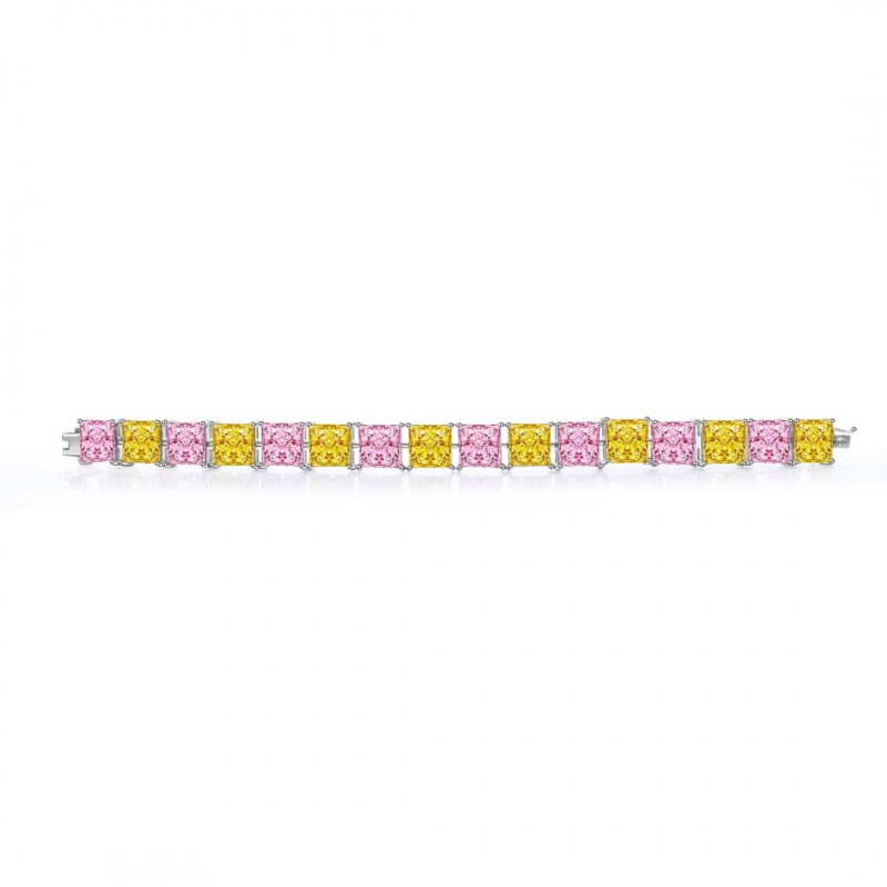 Ruif Jewelry Classic Design S925 Silver 2ctx16pcs Princess Cut Pink/Yellow Color Simulated Diamond Bracelet Wedding Bands