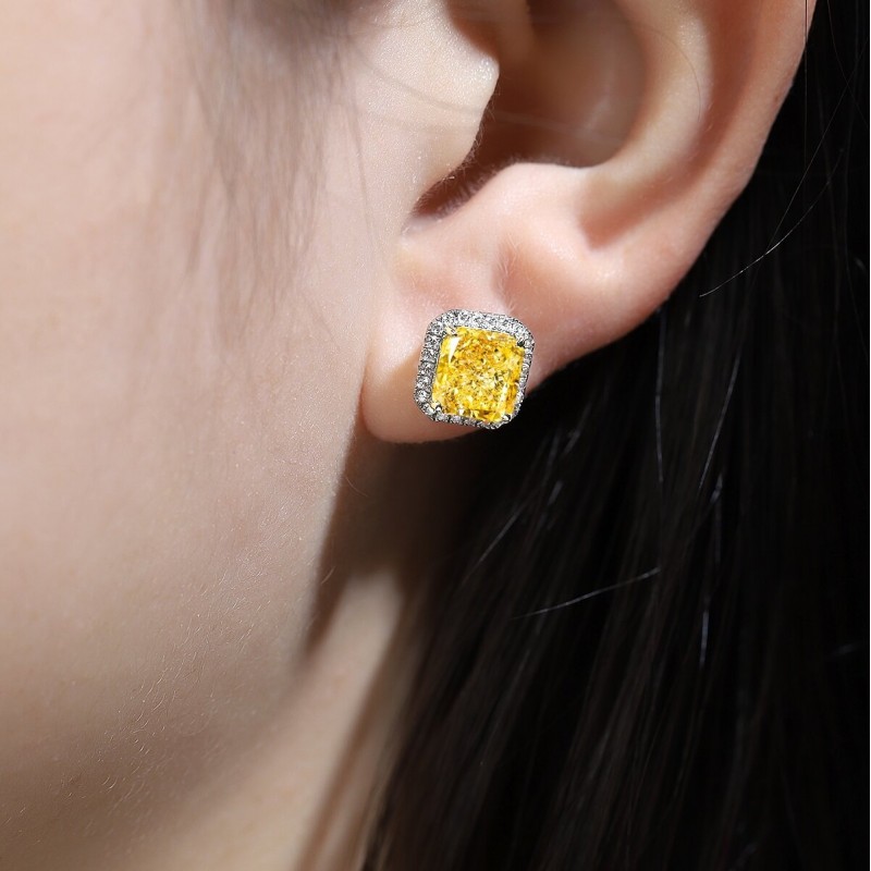 Ruif Jewelry Classic Design S925 Silver 2ctx2pcs Yellow/White Color Simulated Diamond Earrings Cubic Zircon Earrings Jewelry