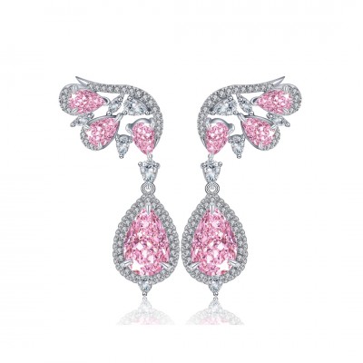 Ruif Jewelry Classic Design S925 Silver 3.0ctx2pcs Pink Color Simulated Diamond Earrings Cubic Zircon Earrings Gemstone Jewelry