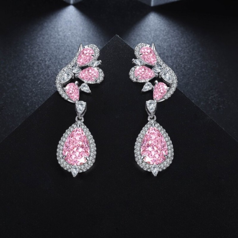 Ruif Jewelry Classic Design S925 Silver 3.0ctx2pcs Pink Color Simulated Diamond Earrings Cubic Zircon Earrings Gemstone Jewelry