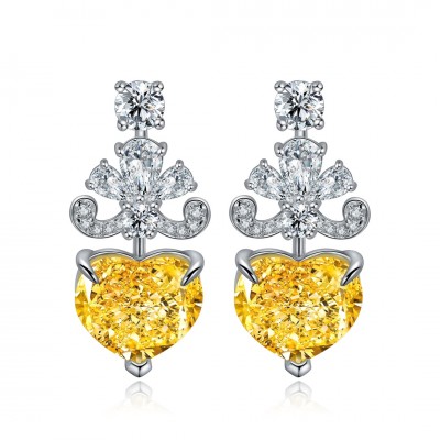 Ruif Jewelry Classic Design S925 Silver 3.0ctx2pcs Yellow Color Simulated Diamond Earrings Cubic Zircon Earrings Gemstone Jewelry