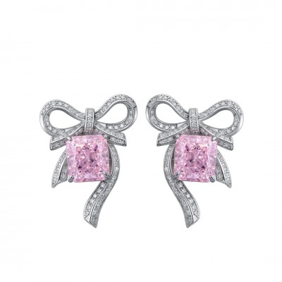 Ruif Jewelry Classic Design S925 Silver 3.0ctx2pcs Pink/Yellow Color Simulated Diamond Earrings Cubic Zircon Earrings Gemstone Jewelry