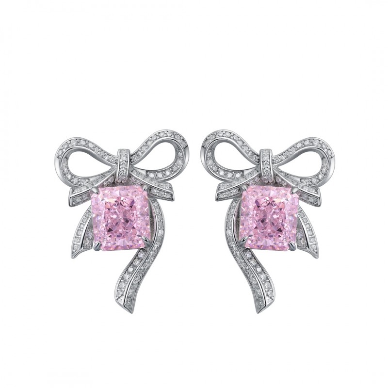 Ruif Jewelry Classic Design S925 Silver 3.0ctx2pcs Pink/Yellow Color Simulated Diamond Earrings Cubic Zircon Earrings Gemstone Jewelry