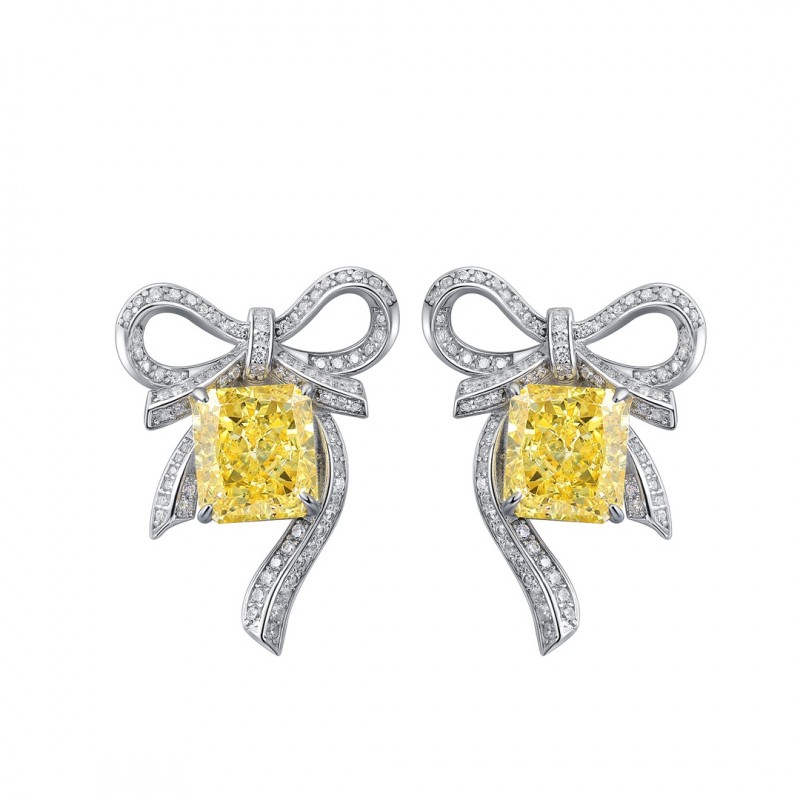 Ruif Jewelry Classic Design S925 Silver 3.0ctx2pcs Pink/Yellow Color Simulated Diamond Earrings Cubic Zircon Earrings Gemstone Jewelry