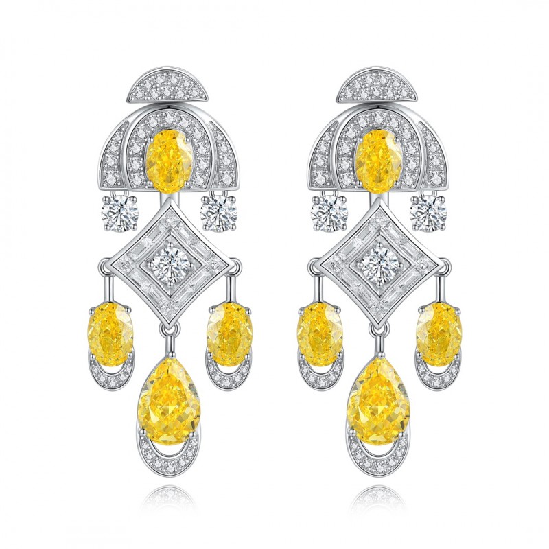 Ruif Jewelry Classic Design S925 Silver 19ct Yellow Color Simulated Diamond Earrings Cubic Zircon Earrings Gemstone Jewelry